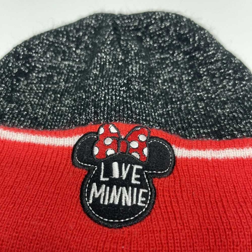 Disney love Minnie Mouse Knit Beanie Hat Embroidery Black & Red OSFM Kids Adults